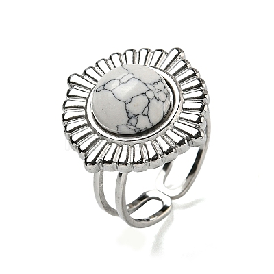 Flat Round 304 Stainless Steel Open Cuff Rings STAS-Z060-11P-1