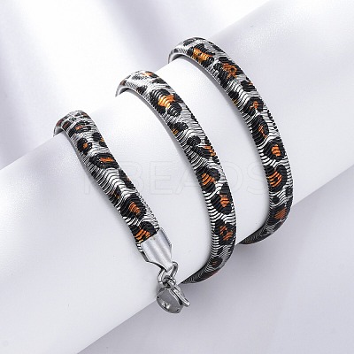 304 Stainless Steel Leopard Print Flat Snake Chain Necklaces for Women NJEW-A044-02B-P-1