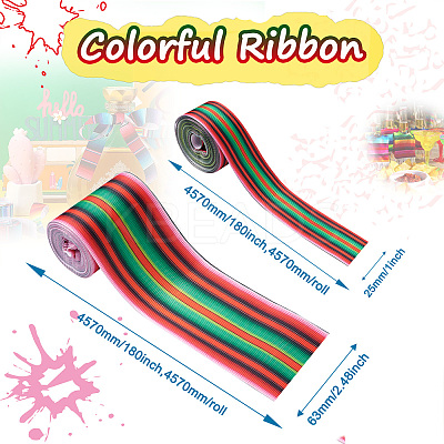 2Rolls 2 Styles Stripe Pattern Printed Polyester Grosgrain Ribbon OCOR-TA0001-37J-1