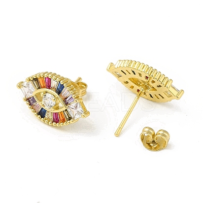 Colorful Cubic Zirconia Horse Eye Stud Earrings EJEW-H092-06G-1
