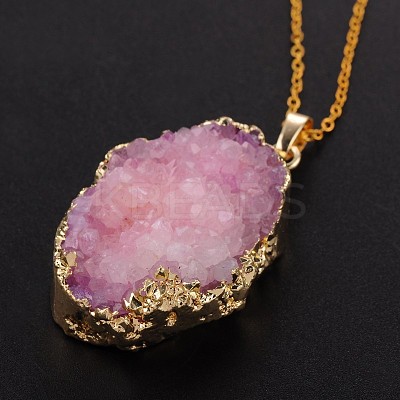 Vogue Design Brass Natural Druzy Agate Pendant Necklaces NJEW-JN01138-1