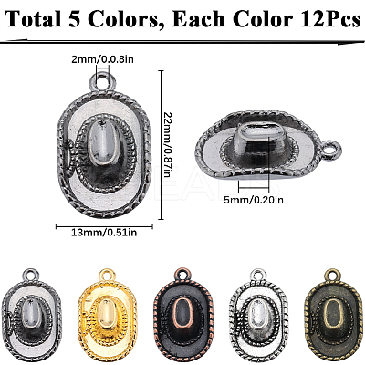 60Pcs 5 Colors Tibetan Style Alloy Hat Pendants FIND-SC0010-86-1