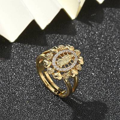 Virgin Mary Theme Clear Cubic Zirconia Finger Rings RJEW-G337-02G-07-1