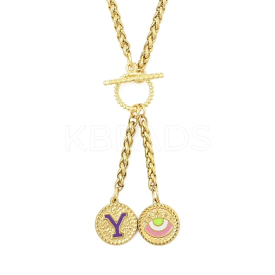 Ion Plating(IP) 304 Stainless Steel Purple Enamel Letter & Eye Pendant Wheat Chain Necklaces STAS-Z102-01G-Y-1