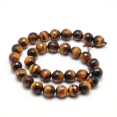 Faceted Grade A Natural Tiger Eye Round Bead Strands G-F260-01-6mm-1