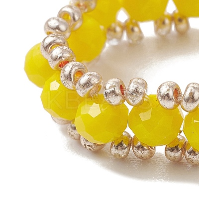Faceted Rondelle Glass Beaded Stretch Rings for Women RJEW-JR00824-1