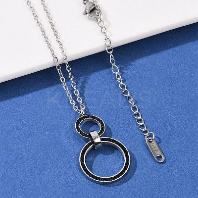 304 Stainless Steel Jet Rhinestone Double Rings Pendant Necklaces NJEW-V001-04P-1