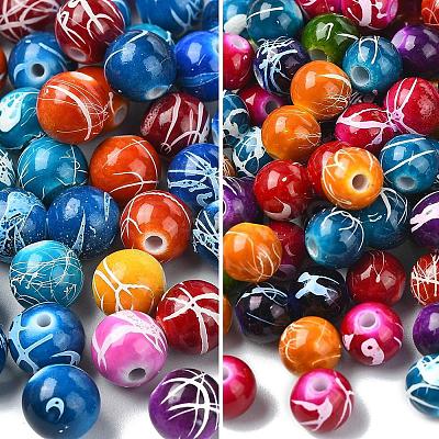 150Pcs Spray Painted Drawbench Acrylic Round Beads ACRP-YW0001-12A-1