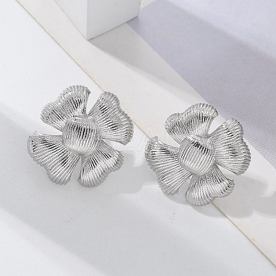 Brass Flower Stud Earrings EJEW-R016-17P-1