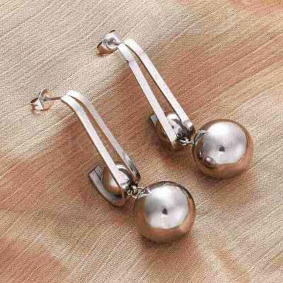 304 Stainless Steel Round Dangle Stud Earrings EJEW-Z098-31P-1