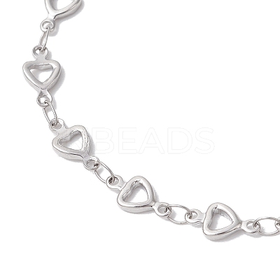 304 Stainless Steel Hollow Heart Link Chain Anklets for Women AJEW-AN00684-1