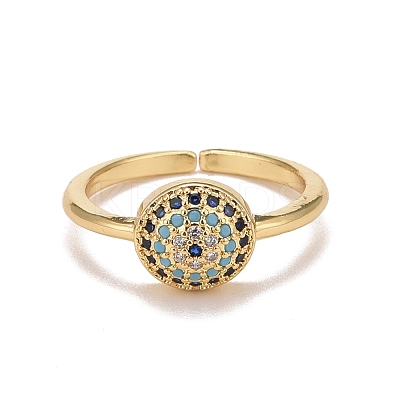 Colorful Cubic Zirconia Flat Round Open Cuff Ring RJEW-G251-02G-1
