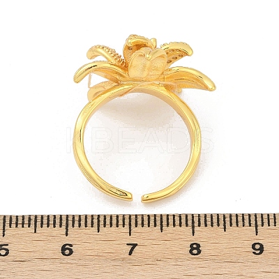 Brass Micro Pave Cubic Zirconia Flower Cuff Rings for Women RJEW-B125-01G-1