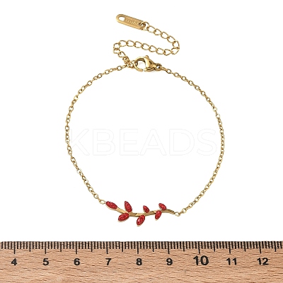 304 Stainless Steel Rhinestone Leaf Link Bracelets SA-CBA5F76-03G-01-1