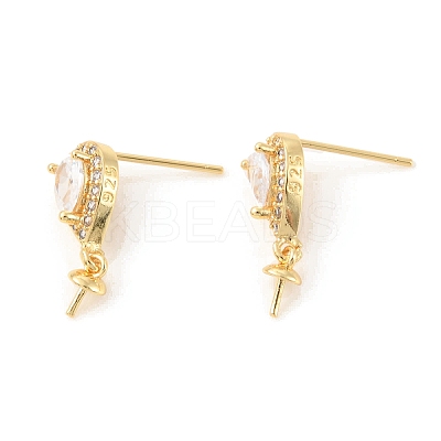 Rack Plating Brass Micro Pave Cubic Zirconia Stud Earring Finding KK-C021-13G-1
