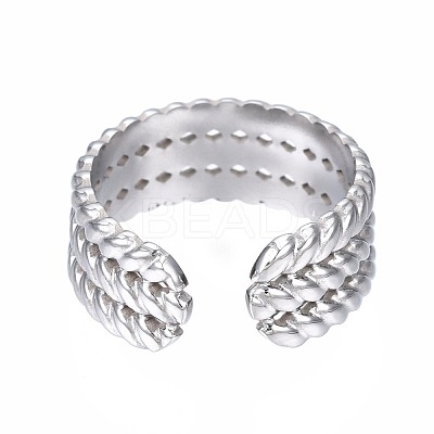 Non-Tarnish 304 Stainless Steel Twist Rope Open Cuff Ring RJEW-T023-47P-1