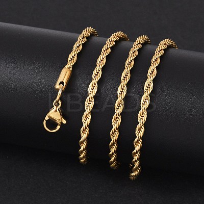 PVD Vacuum Plating 304 Stainless Steel Rope Chain Necklaces NJEW-M124-09G-1