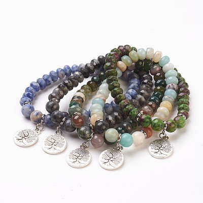 Natural Gemstone Bead Charm Bracelets BJEW-JB03726-1