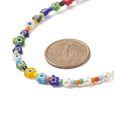 Natural Pearl & Millefiori & Seed Glass Beaded Necklace for Women NJEW-JN04161-1