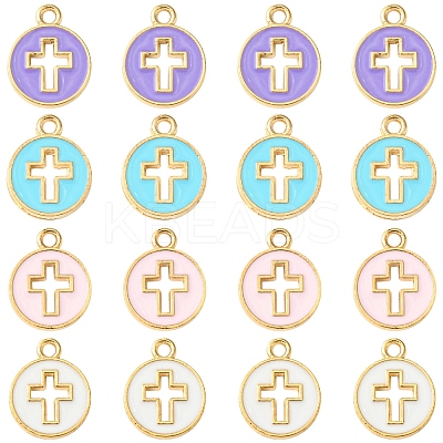 16Pcs 4 Colors Light Gold Plated Alloy Enamel Pendants ENAM-FS0001-85-1