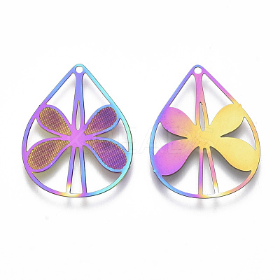 Ion Plating(IP) 304 Stainless Steel Filigree Pendants STAS-T057-07-1