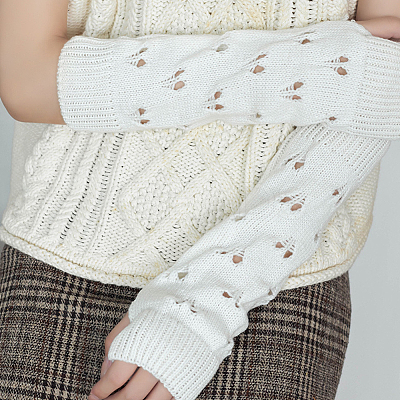 Warm Knitted Acrylic Fiber Heart Half Sleeve Gloves PW-WGC2DC6-03-1