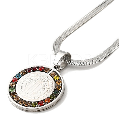 Colorful Rhinestone Saint Benedict Pendant Necklaces LS-NJEW-G123-01P-1