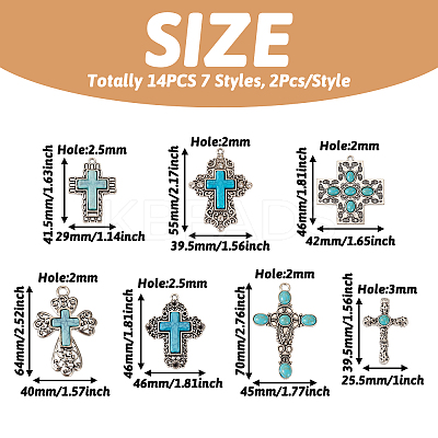14Pcs 7 Styles Synthetic Turquoise Big Pendants G-TA0001-42-1