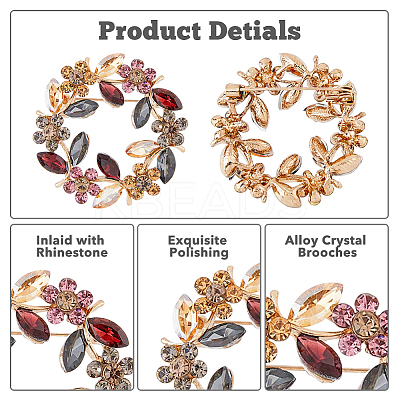 Flower Wreath Colorful Rhinestone Brooch JEWB-WH0026-19-1