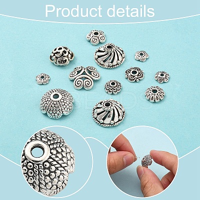 120Pcs 12 Styles Tibetan Style Alloy Bead Caps TIBE-YW0001-61-1