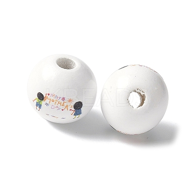 Mother's Day Theme Printed Wood European Beads WOOD-F016-04-1