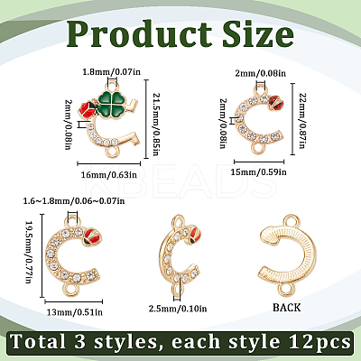 36Pcs 3 Styles Alloy Crystal Rhinestone Ladybug Connector Charms FIND-SC0012-65-1