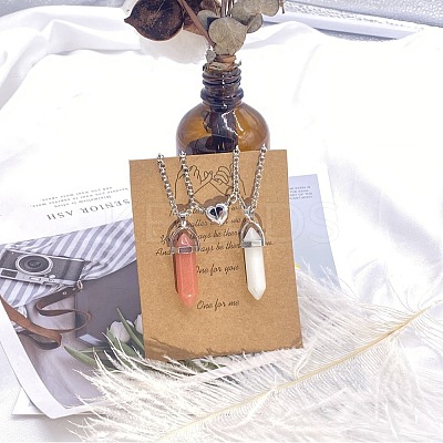 2Pcs Glass Double Faceted Pointed Bullet Pendant Couple Necklaces with Heart Magnetic Clasps FS-WG058EE-07-1