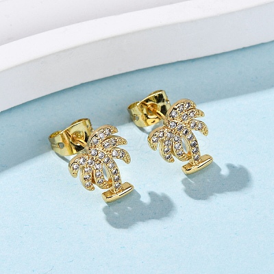 Brass Micro Pave Clear Cubic Zirconia Stud Earrings EJEW-D328-04G-05-1