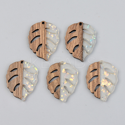 Transparent Resin & Walnut Wood Pendants X-RESI-S389-003A-E01-1