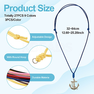 27Pcs 9 Colors Korean Waxed Polyester Cord Necklace Making NJEW-TA00166-1