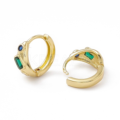 Green Cubic Zirconia Rectangle Beaded Hoop Earrings LS-EJEW-M210-16G-1