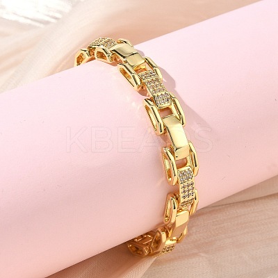 Clear Cubic Zirconia Rectangle Link Chains Bracelet BJEW-G773-03G-1