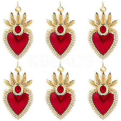 6Pcs Brass Micro Pave Clear Grade AAA Cubic Zirconia Pendants KK-BBC0015-32A-1