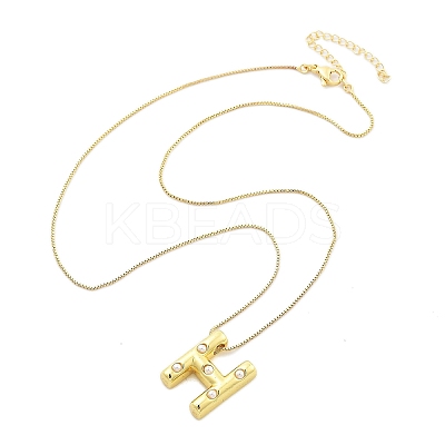 Brass & Plastic Pearl Letter Pendant Box Chain Necklaces for Women NJEW-U017-01G-08-1