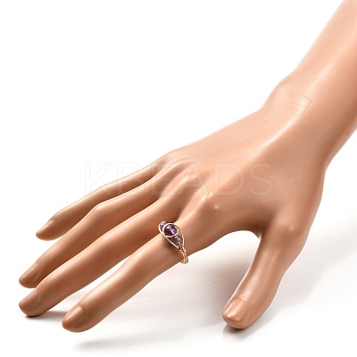 Copper Wire Wrapped Mixed Natural Gemstone Braided Bead Rings for Women RJEW-JR00387-1