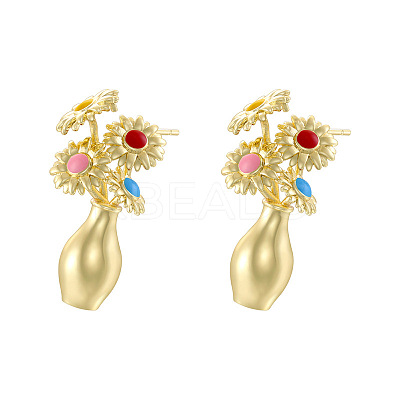 Brass Enamel Stud Earrings LS-EJEW-G438-01G-01-1