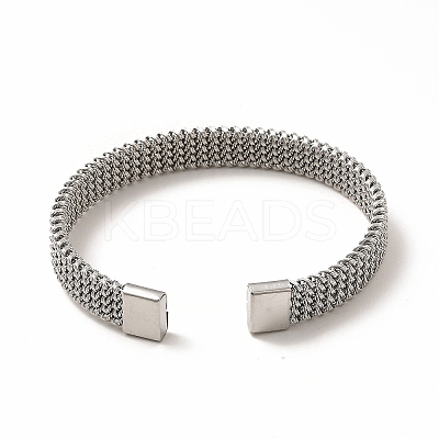 Non-Tarnish 304 Stainless Steel Mesh Chains Shape Open Cuff Bangle for Women BJEW-C033-02P-1