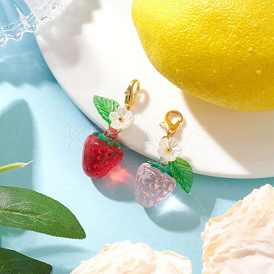 2Pcs Transparent Acrylic Strawberry Pendant Decorations HJEW-JM04318-1