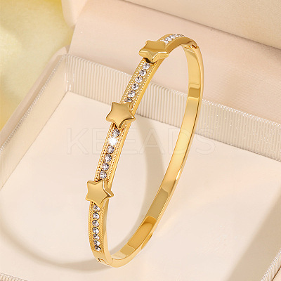 304 Stainless Steel & Crystal Rhinestone Hinged Bangles for Women WG2CEEC-01-1