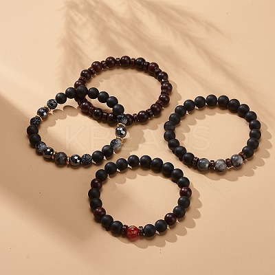 4Pcs 4 Style Natural Coconut & Wood & Mixed Gemstone Beaded Stretch Bracelets Set BJEW-JB08835-1