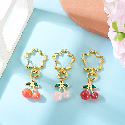 3Pcs Cherry Resin Rhinestone & Glitter Powder Pendants Decoration HJEW-TAC0092-1