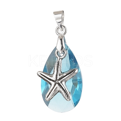 Ocean Themes Alloy & Glass Teardrop Pendants PALLOY-JF03881-1