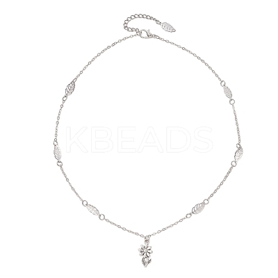 Alloy Flower Pendant Brass Leaf Link Chain Necklaces for Women NJEW-JN05866-1