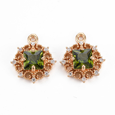 Rack Plating Brass Micro Pave Clear Cubic Zirconia Pendants KK-T060-61C-RS-1